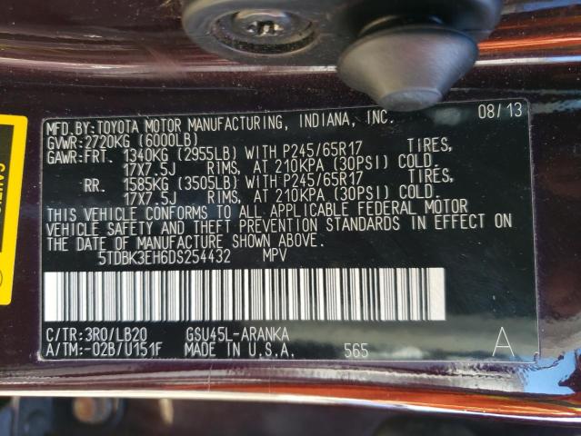 Photo 12 VIN: 5TDBK3EH6DS254432 - TOYOTA HIGHLANDER 