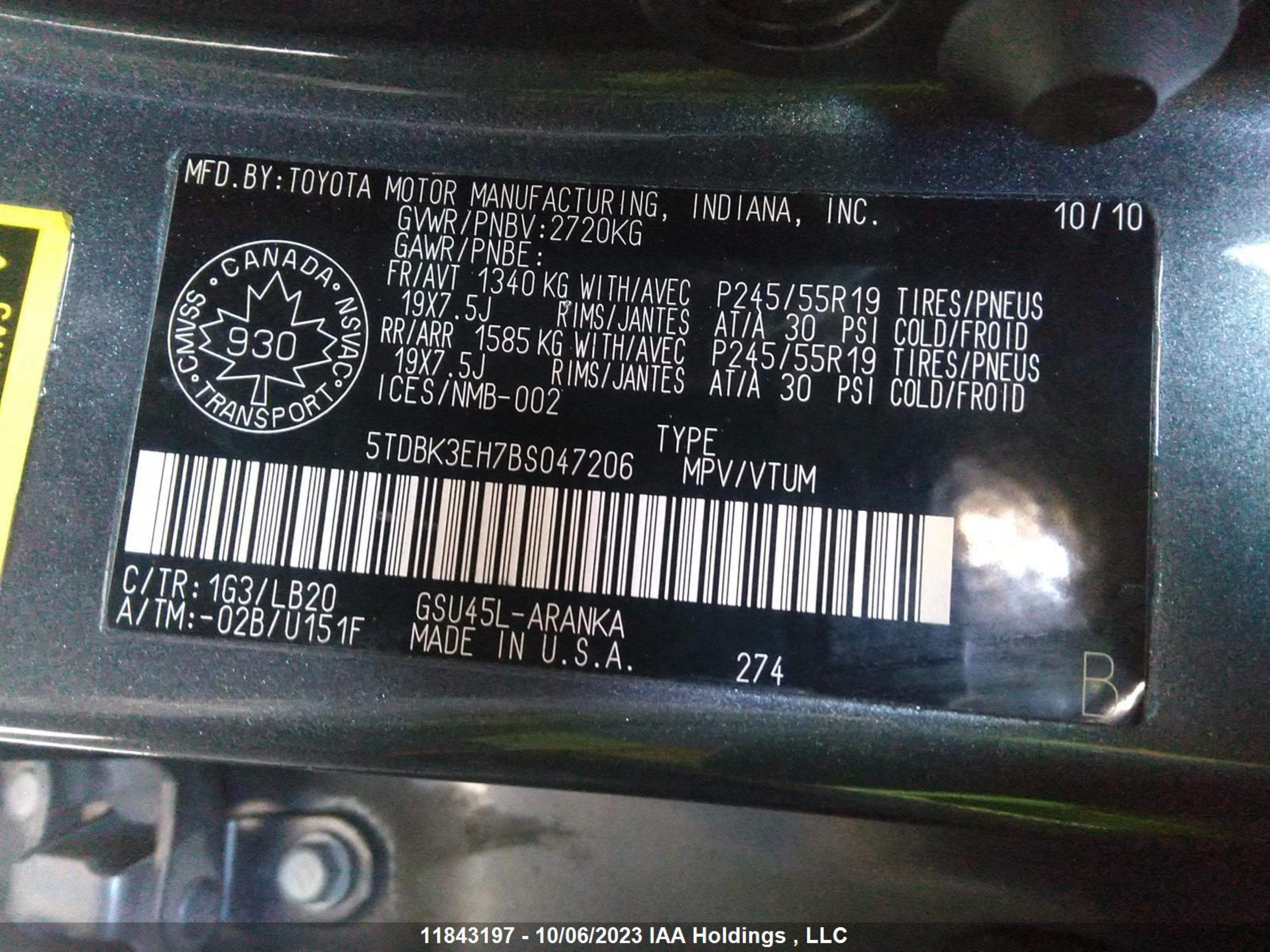 Photo 8 VIN: 5TDBK3EH7BS047206 - TOYOTA HIGHLANDER 