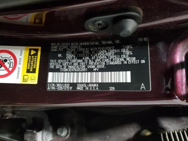 Photo 12 VIN: 5TDBK3EH7BS052891 - TOYOTA HIGHLANDER 