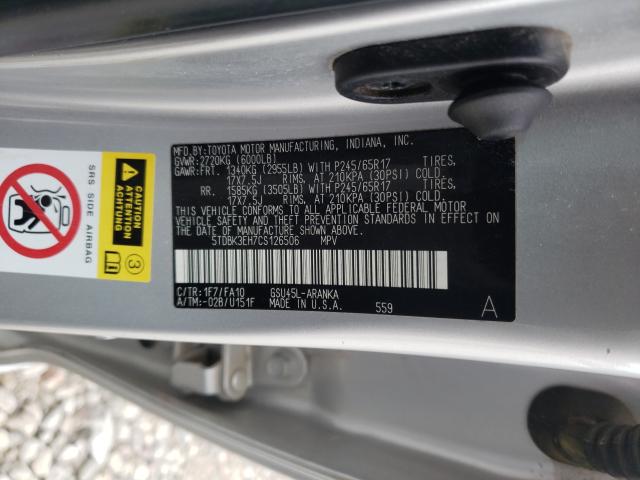 Photo 9 VIN: 5TDBK3EH7CS126506 - TOYOTA HIGHLANDER 