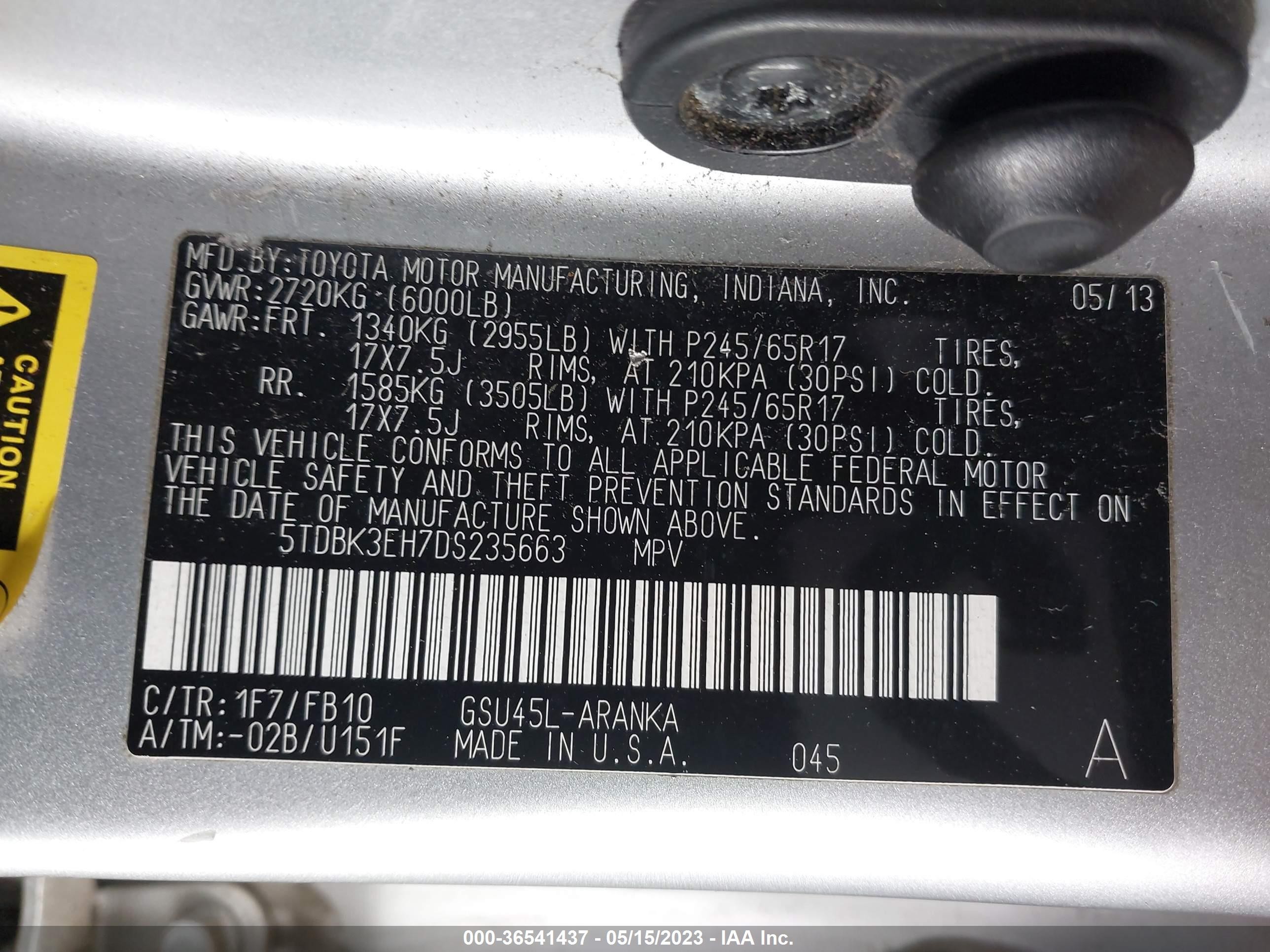 Photo 8 VIN: 5TDBK3EH7DS235663 - TOYOTA HIGHLANDER 