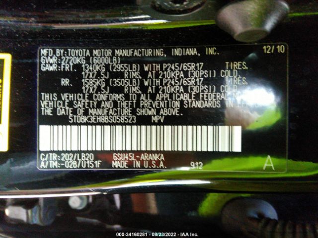 Photo 8 VIN: 5TDBK3EH8BS058523 - TOYOTA HIGHLANDER 