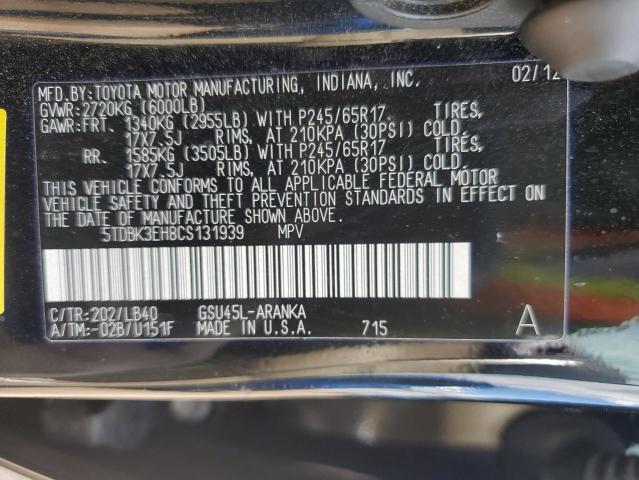 Photo 12 VIN: 5TDBK3EH8CS131939 - TOYOTA HIGHLANDER 