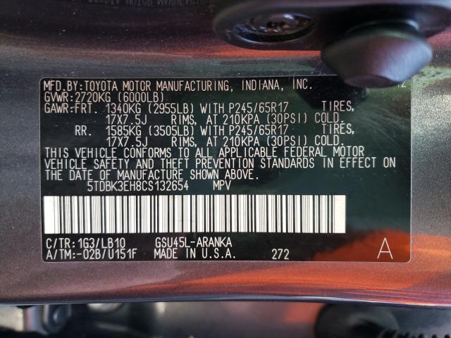 Photo 9 VIN: 5TDBK3EH8CS132654 - TOYOTA HIGHLANDER 