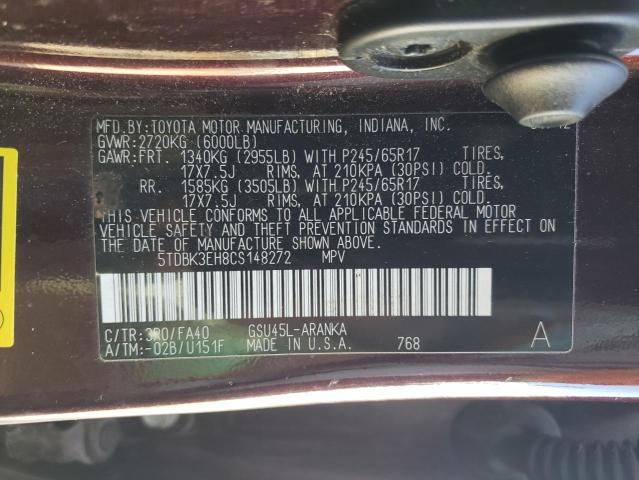 Photo 12 VIN: 5TDBK3EH8CS148272 - TOYOTA HIGHLANDER 