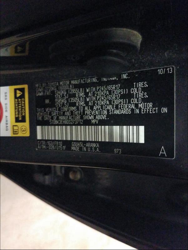 Photo 9 VIN: 5TDBK3EH8DS273712 - TOYOTA HIGHLANDER 