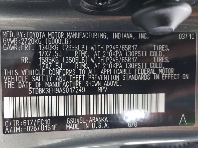 Photo 12 VIN: 5TDBK3EH9AS017249 - TOYOTA HIGHLANDER 