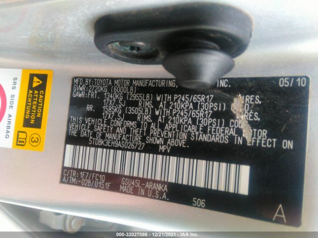 Photo 8 VIN: 5TDBK3EH9AS026727 - TOYOTA HIGHLANDER 