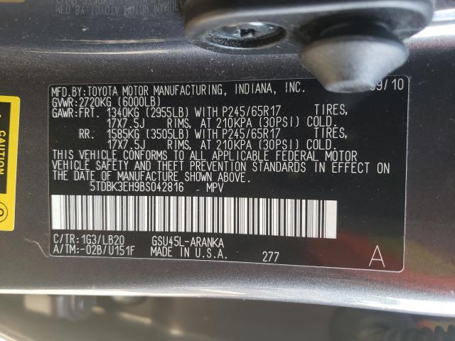 Photo 9 VIN: 5TDBK3EH9BS042816 - TOYOTA HIGHLANDER 