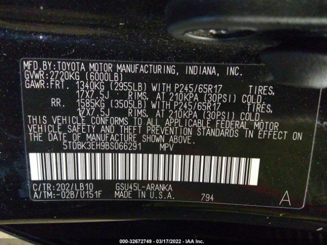 Photo 8 VIN: 5TDBK3EH9BS066291 - TOYOTA HIGHLANDER 