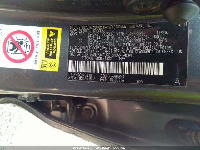 Photo 8 VIN: 5TDBK3EH9BS084922 - TOYOTA HIGHLANDER 