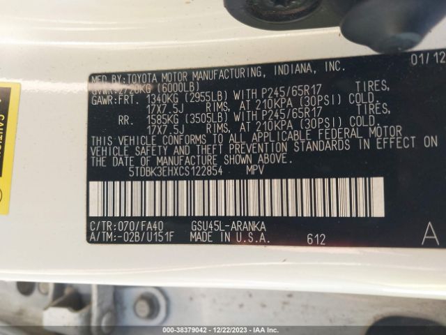 Photo 8 VIN: 5TDBK3EHXCS122854 - TOYOTA HIGHLANDER 