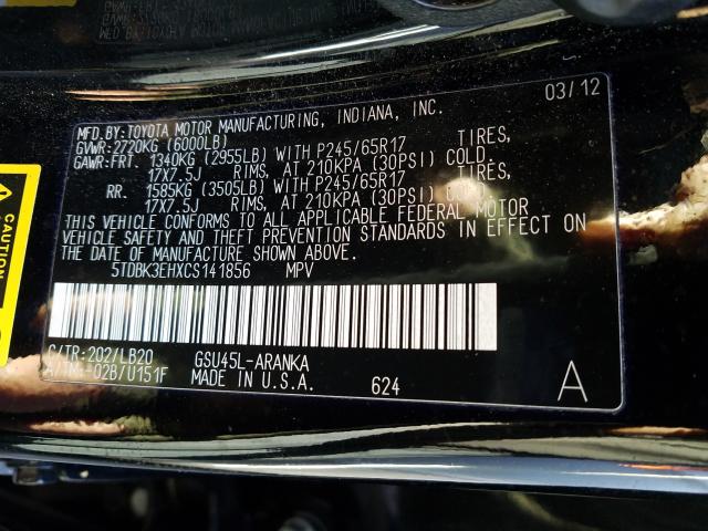 Photo 9 VIN: 5TDBK3EHXCS141856 - TOYOTA HIGHLANDER 