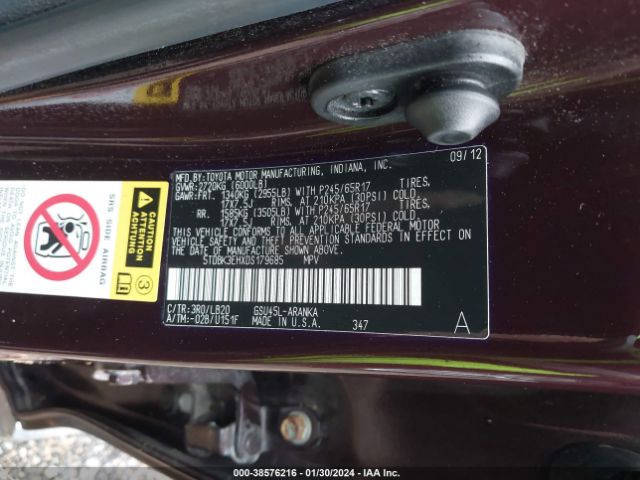 Photo 8 VIN: 5TDBK3EHXDS179685 - TOYOTA HIGHLANDER 