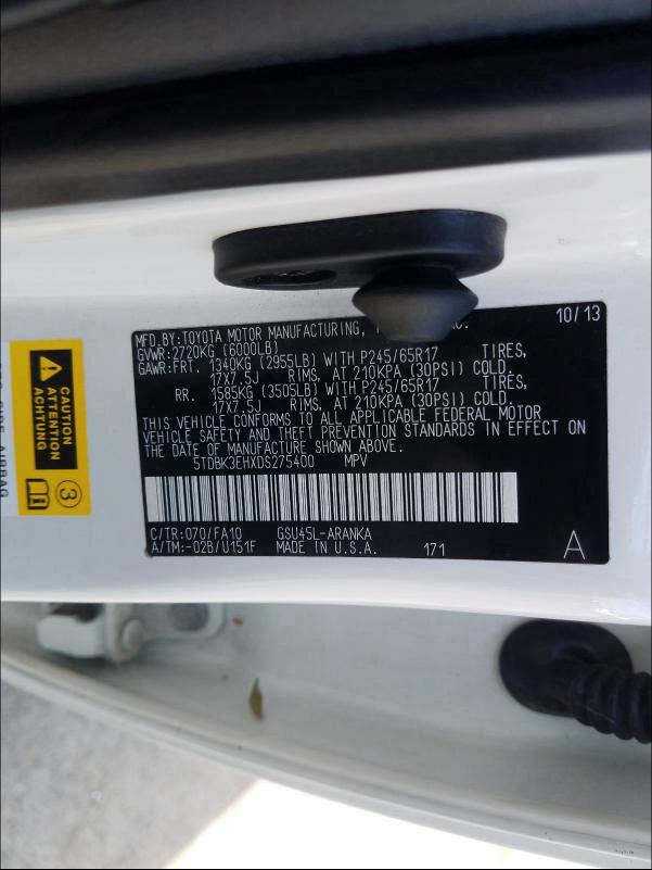 Photo 9 VIN: 5TDBK3EHXDS275400 - TOYOTA HIGHLANDER 