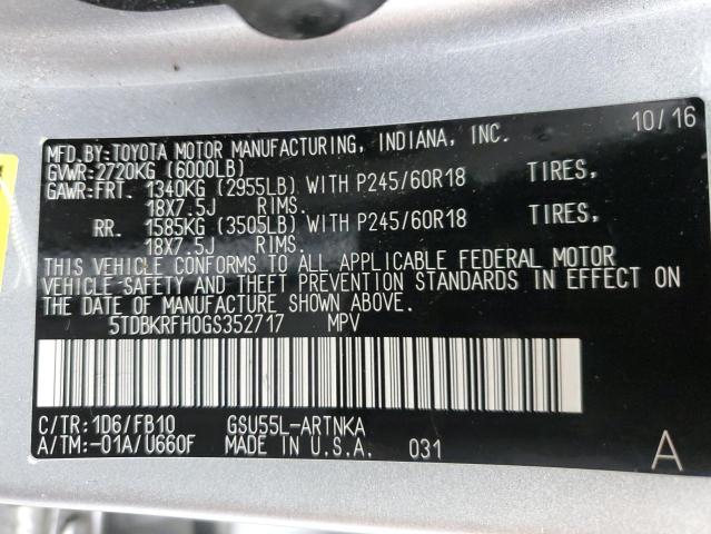 Photo 13 VIN: 5TDBKRFH0GS352717 - TOYOTA HIGHLANDER 