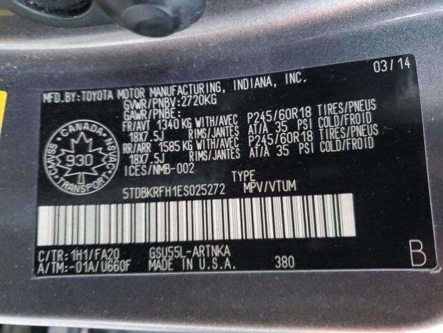 Photo 11 VIN: 5TDBKRFH1ES025272 - TOYOTA HIGHLANDER 