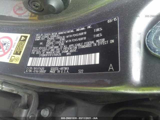 Photo 8 VIN: 5TDBKRFH1FS148426 - TOYOTA HIGHLANDER 