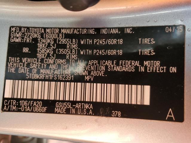 Photo 12 VIN: 5TDBKRFH1FS162391 - TOYOTA HIGHLANDER 