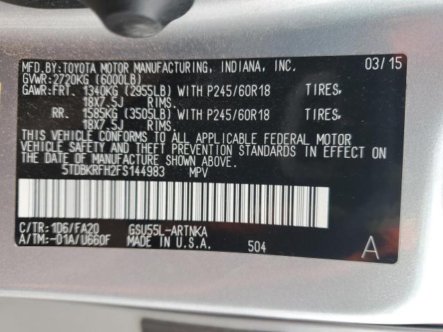 Photo 11 VIN: 5TDBKRFH2FS144983 - TOYOTA HIGHLANDER 