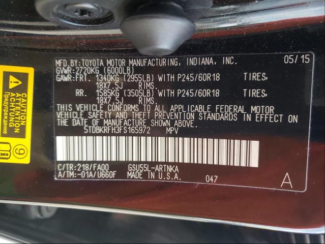 Photo 9 VIN: 5TDBKRFH3FS165972 - TOYOTA HIGHLANDER 