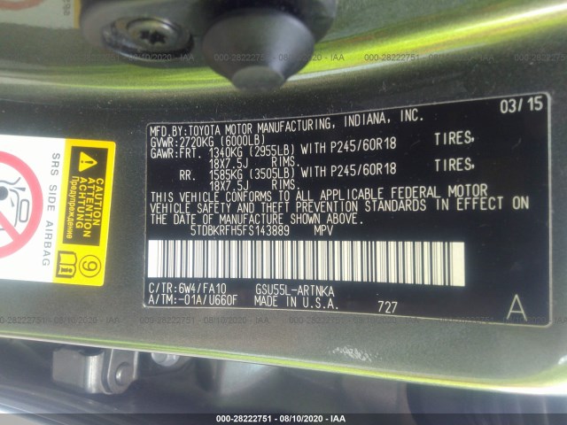 Photo 8 VIN: 5TDBKRFH5FS143889 - TOYOTA HIGHLANDER 