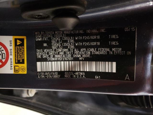 Photo 12 VIN: 5TDBKRFH5FS167691 - TOYOTA HIGHLANDER 