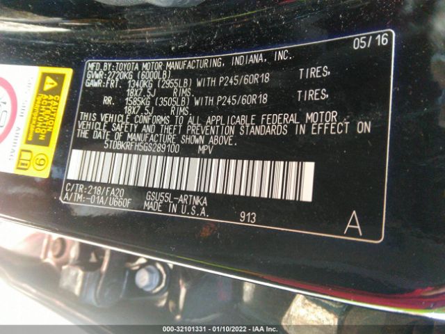 Photo 8 VIN: 5TDBKRFH5GS289100 - TOYOTA HIGHLANDER 