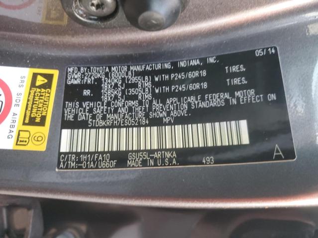 Photo 12 VIN: 5TDBKRFH7ES052184 - TOYOTA HIGHLANDER 