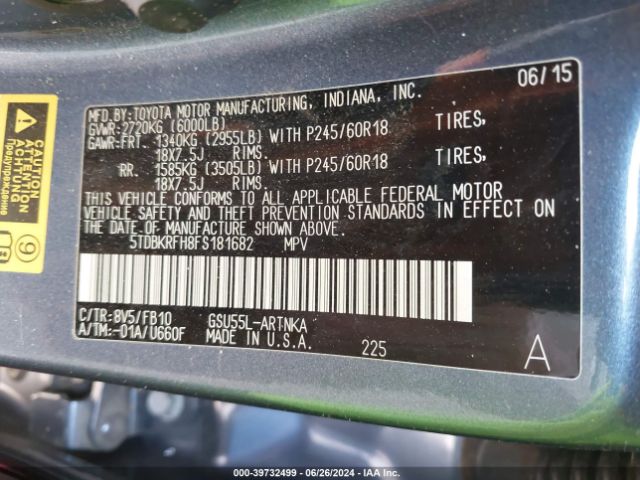 Photo 8 VIN: 5TDBKRFH8FS181682 - TOYOTA HIGHLANDER 