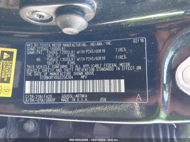 Photo 8 VIN: 5TDBKRFHXGS256304 - TOYOTA HIGHLANDER 