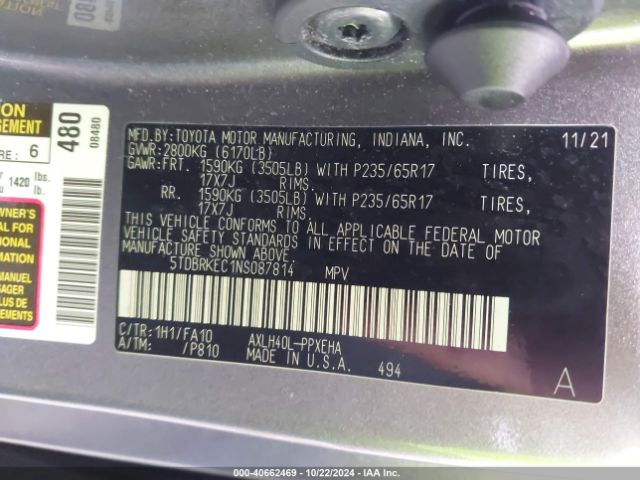 Photo 8 VIN: 5TDBRKEC1NS087814 - TOYOTA SIENNA 