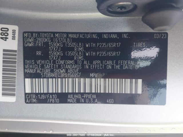 Photo 8 VIN: 5TDBRKEC3PS156957 - TOYOTA SIENNA 