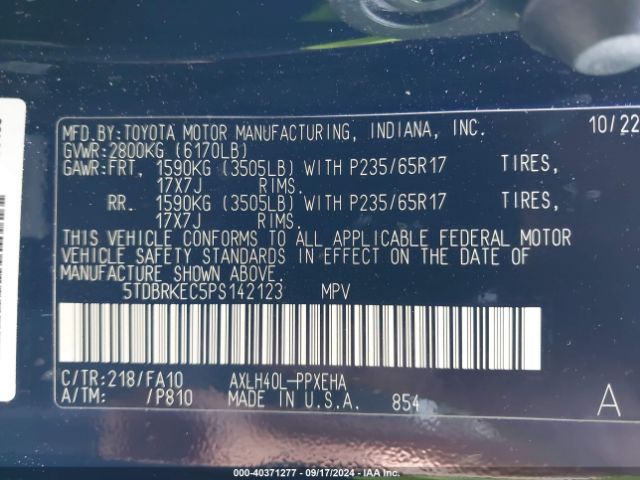 Photo 8 VIN: 5TDBRKEC5PS142123 - TOYOTA SIENNA 