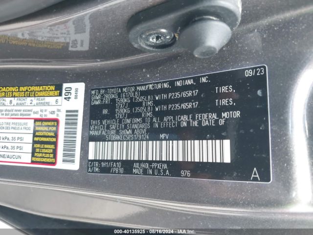 Photo 8 VIN: 5TDBRKEC5PS179124 - TOYOTA SIENNA 