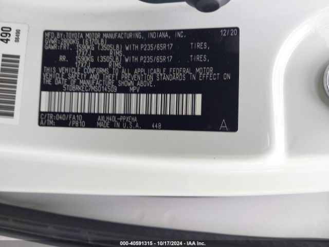 Photo 8 VIN: 5TDBRKEC7MS014509 - TOYOTA SIENNA LE 