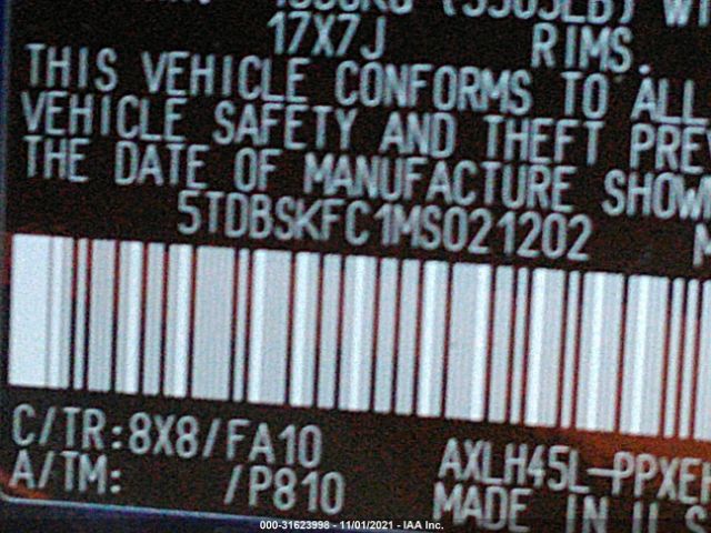 Photo 8 VIN: 5TDBSKFC1MS021202 - TOYOTA SIENNA 