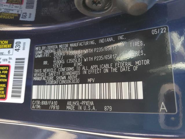 Photo 9 VIN: 5TDBSKFC8NS063030 - TOYOTA SIENNA LE 