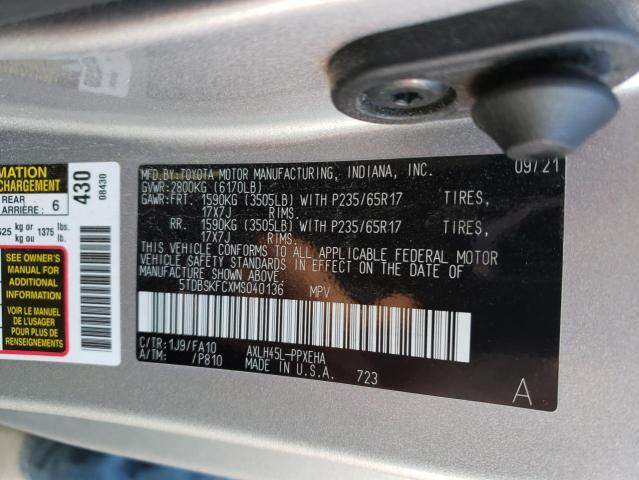 Photo 12 VIN: 5TDBSKFCXMS040136 - TOYOTA SIENNA LE 