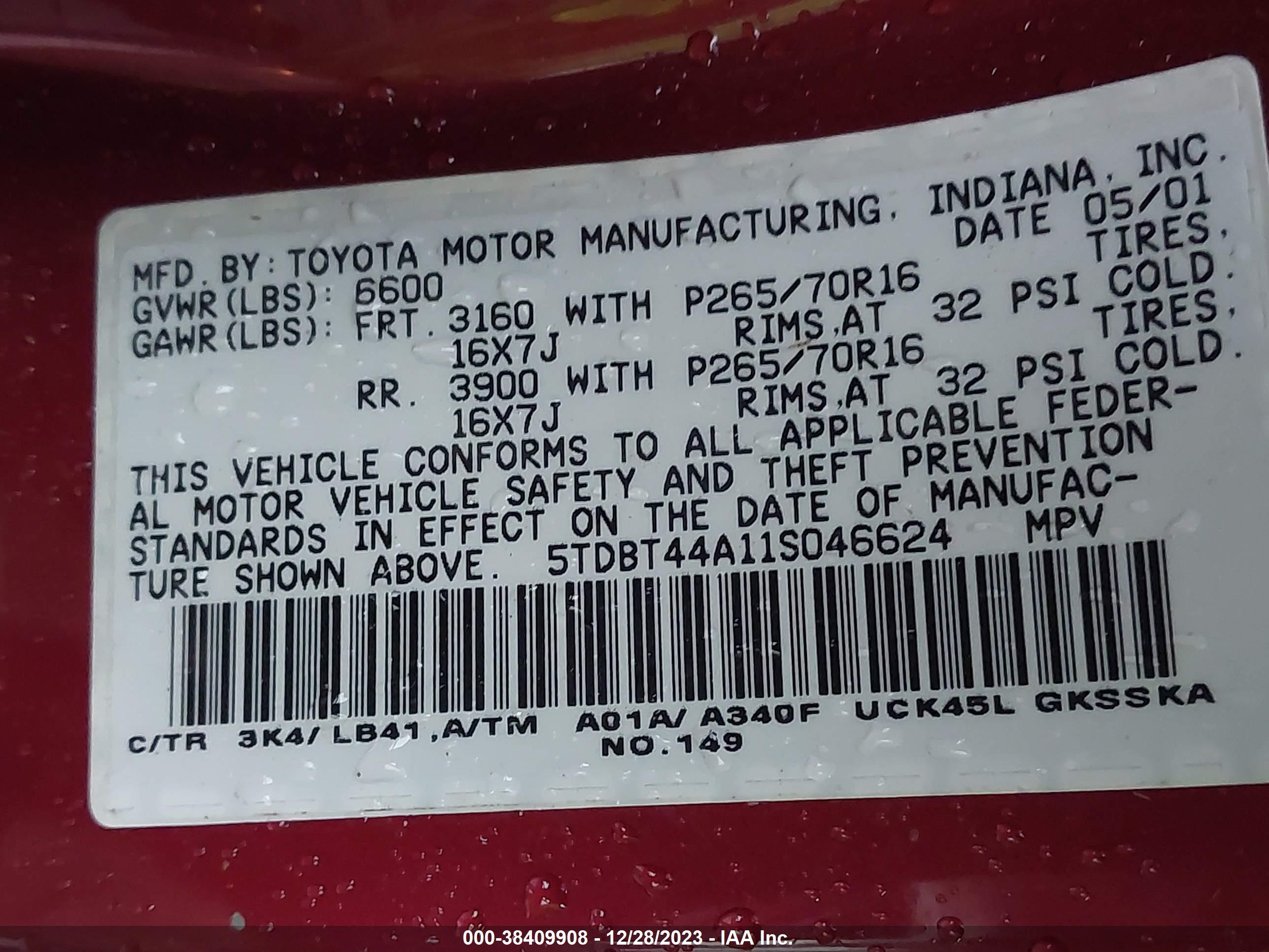 Photo 8 VIN: 5TDBT44A11S046624 - TOYOTA SEQUOIA 