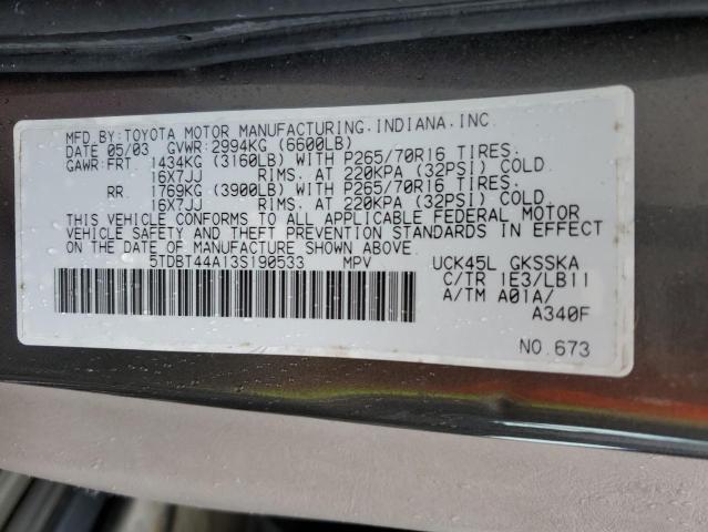 Photo 12 VIN: 5TDBT44A13S190533 - TOYOTA SEQUOIA SR 