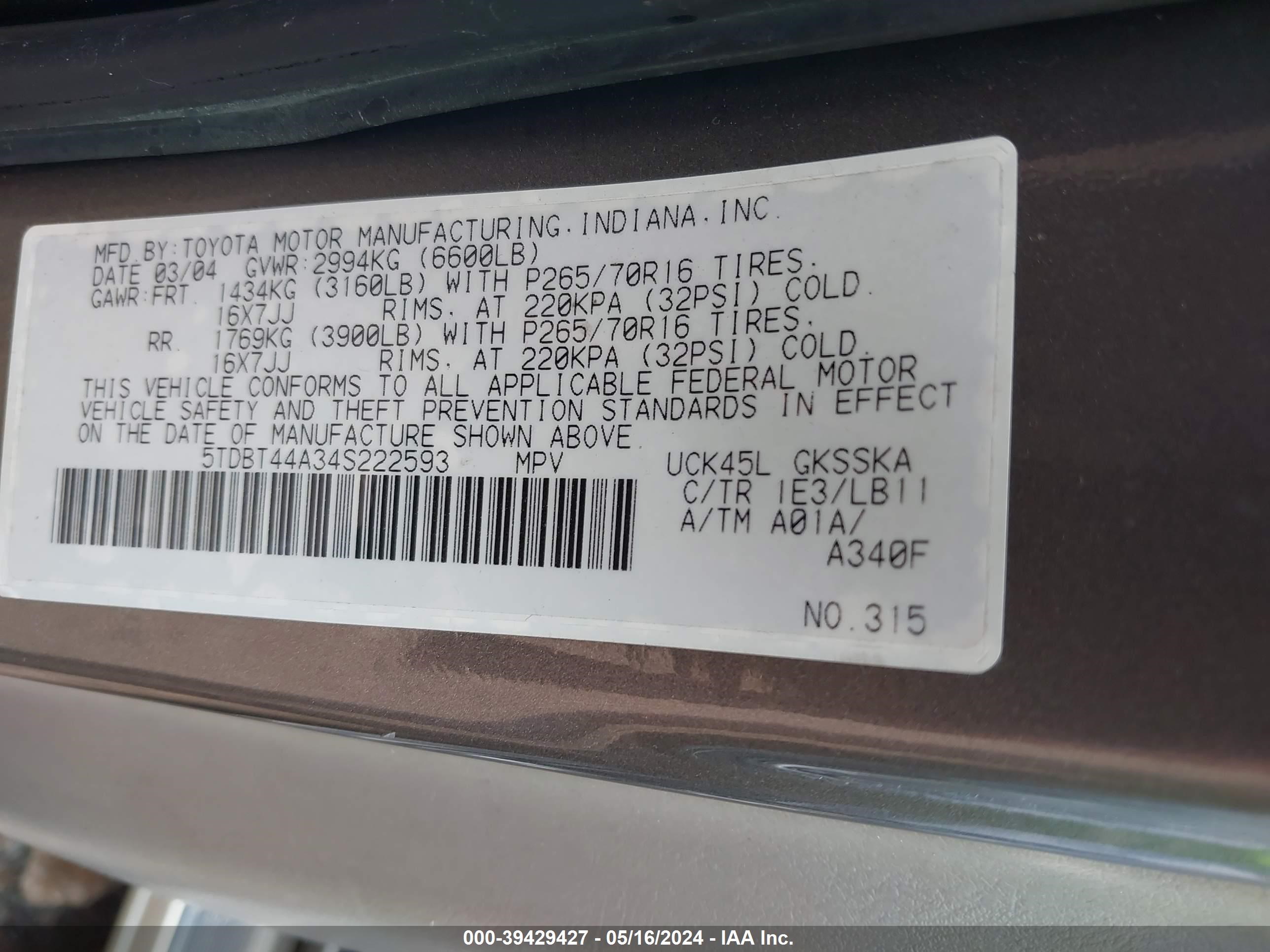 Photo 8 VIN: 5TDBT44A34S222593 - TOYOTA SEQUOIA 