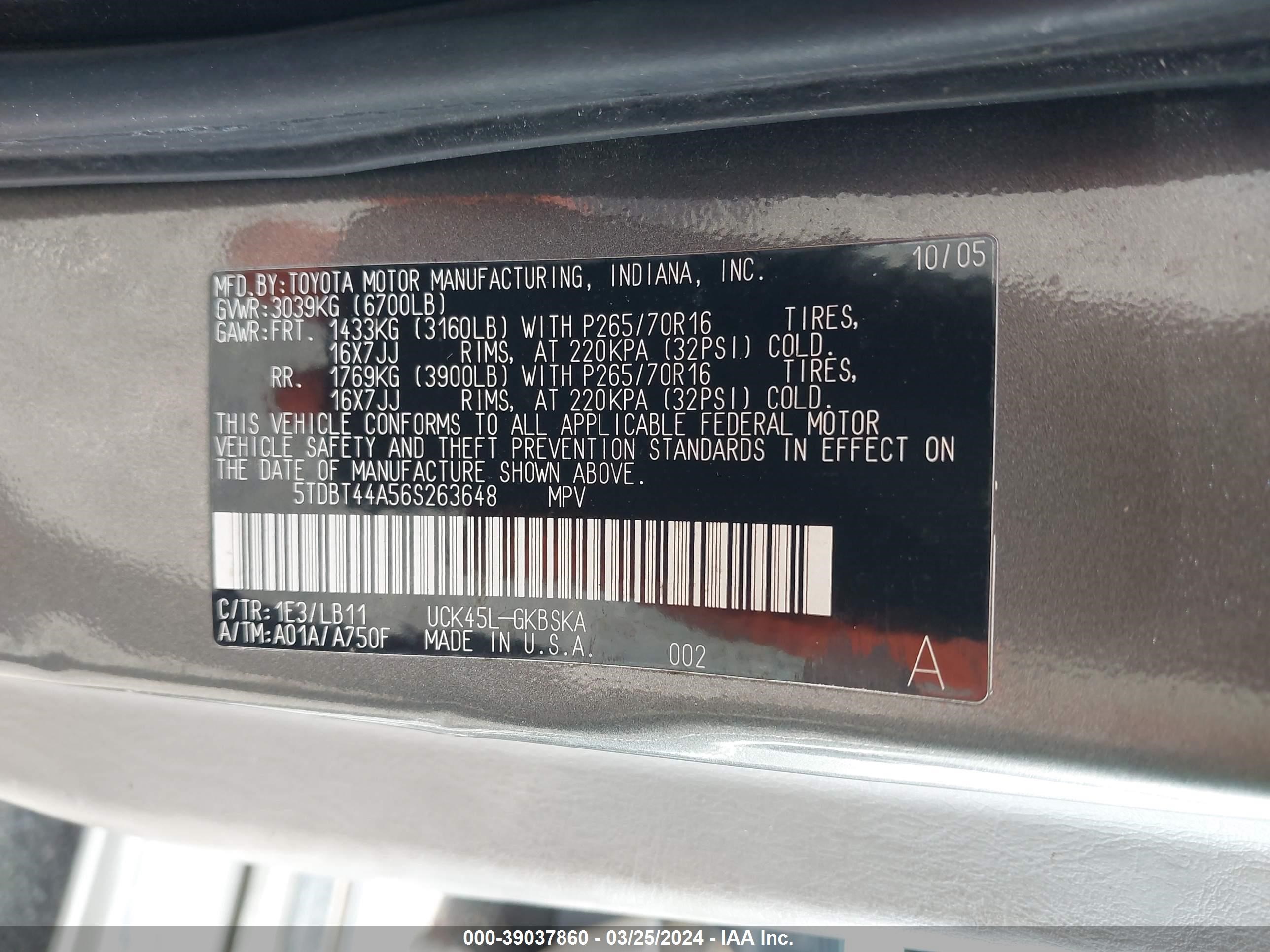 Photo 8 VIN: 5TDBT44A56S263648 - TOYOTA SEQUOIA 