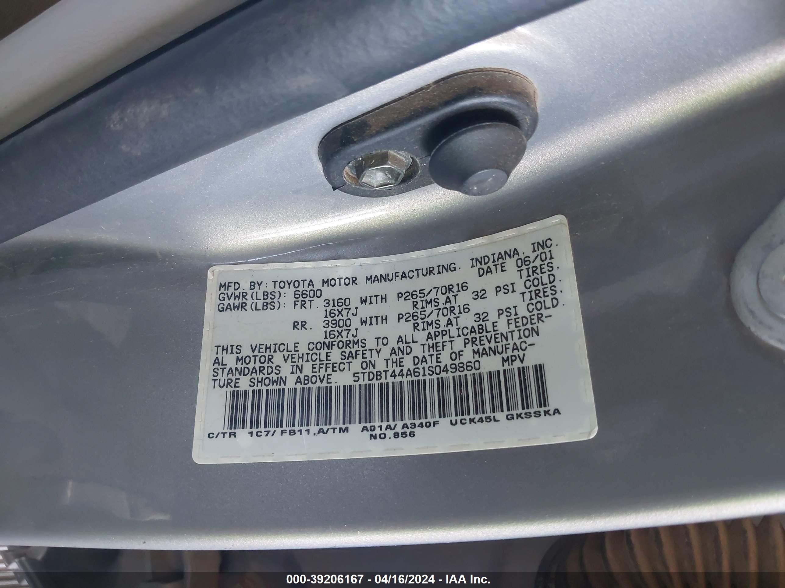 Photo 8 VIN: 5TDBT44A61S049860 - TOYOTA SEQUOIA 