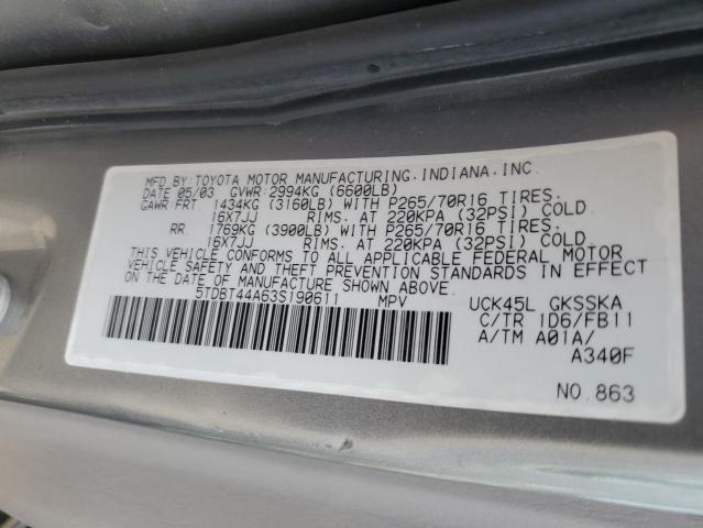 Photo 12 VIN: 5TDBT44A63S190611 - TOYOTA SEQUOIA SR 