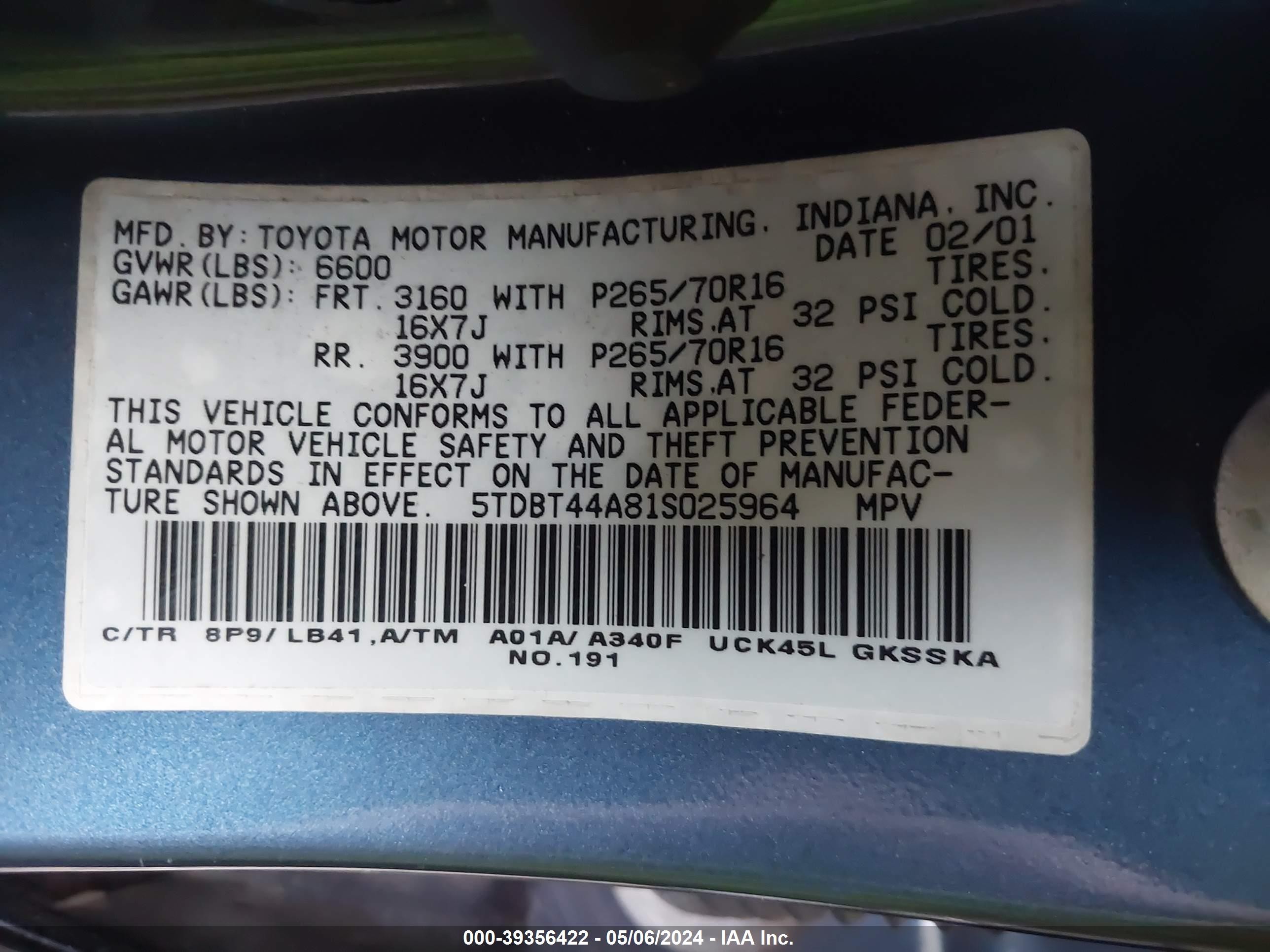 Photo 8 VIN: 5TDBT44A81S025964 - TOYOTA SEQUOIA 