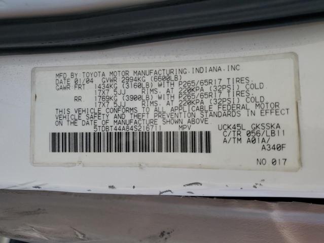 Photo 12 VIN: 5TDBT44A84S216711 - TOYOTA SEQUOIA SR 