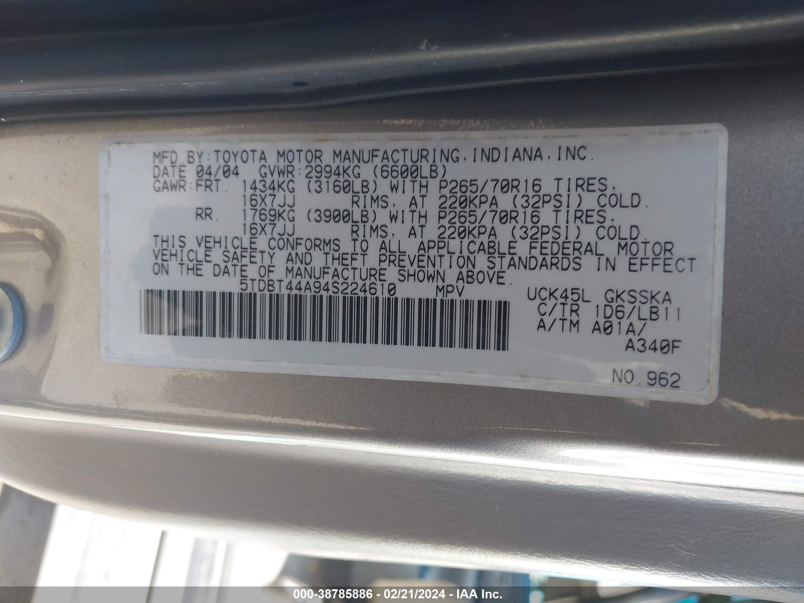 Photo 8 VIN: 5TDBT44A94S224610 - TOYOTA SEQUOIA 