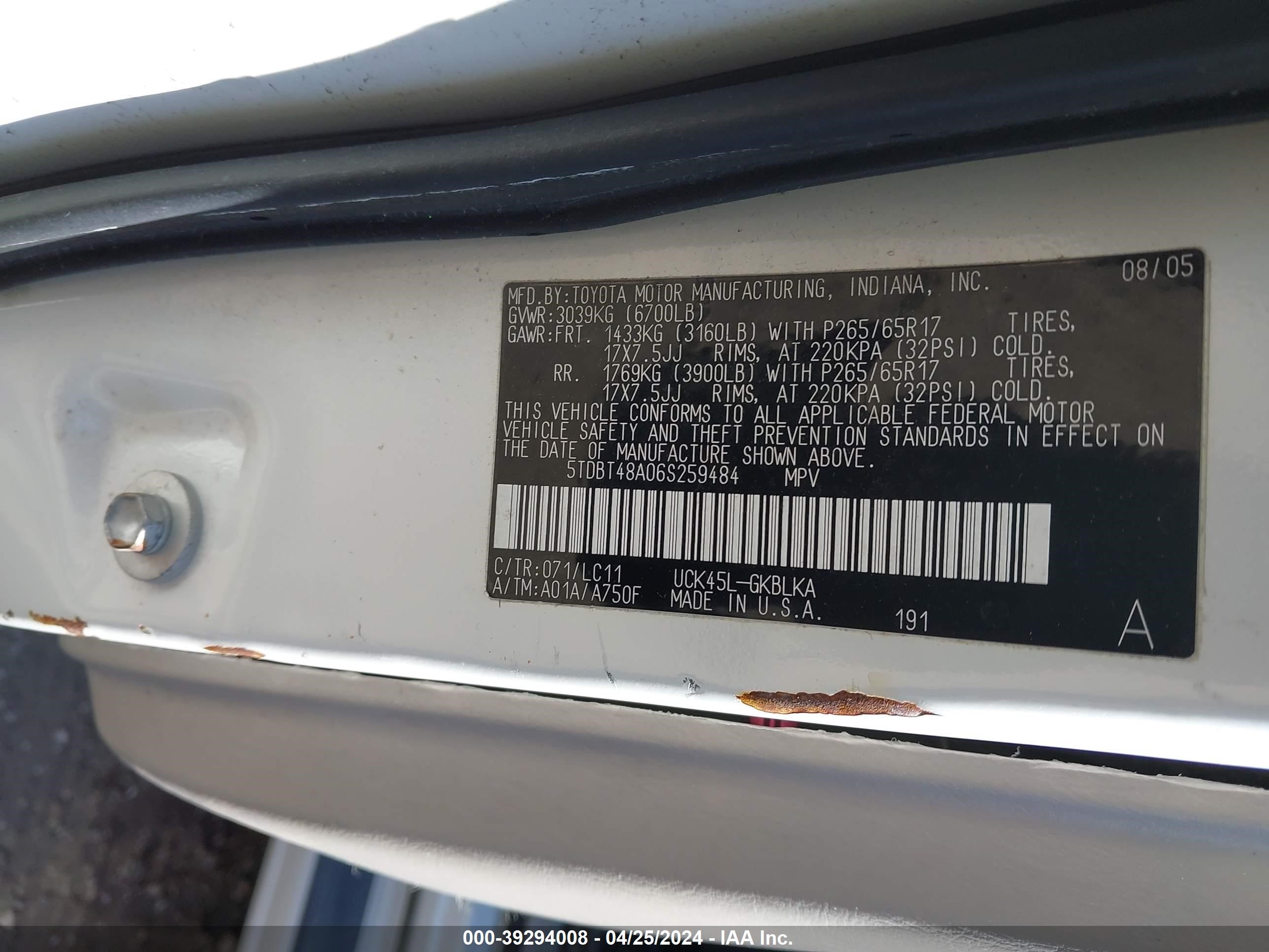 Photo 8 VIN: 5TDBT48A06S259484 - TOYOTA SEQUOIA 