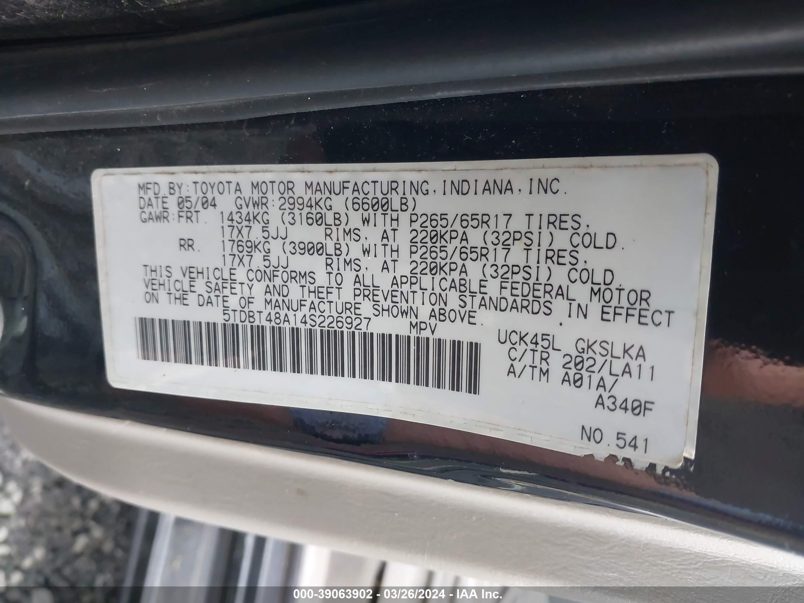 Photo 8 VIN: 5TDBT48A14S226927 - TOYOTA SEQUOIA 